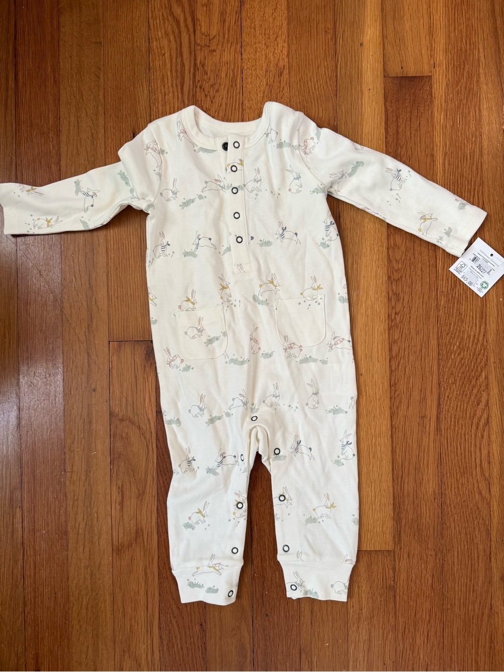 Pehr Organic-Style Cream Baby One-Piece Romper with Subtle Nature Print